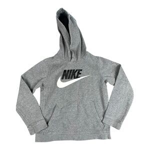 Nike Sweater Hoodie Swoosh Youth Large Gray Soft Cotton Poly Blend Hoodie
